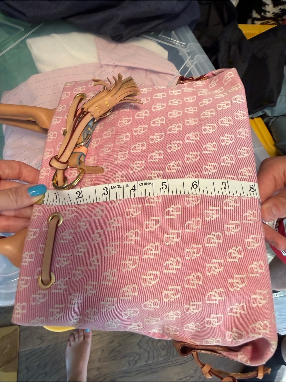 Vintage Dooney & Bourke Pink Monogram Canvas Small Tote Satchel Y2K Heart Charm - Picture 13 of 14